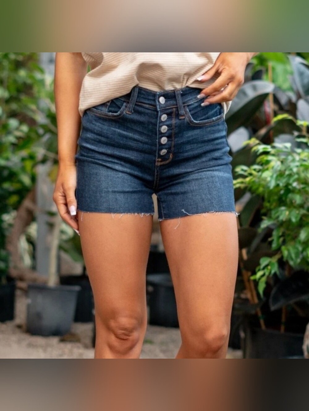 Judy Blue Dark Blue High-Rise Button Front Denim Shorts - S